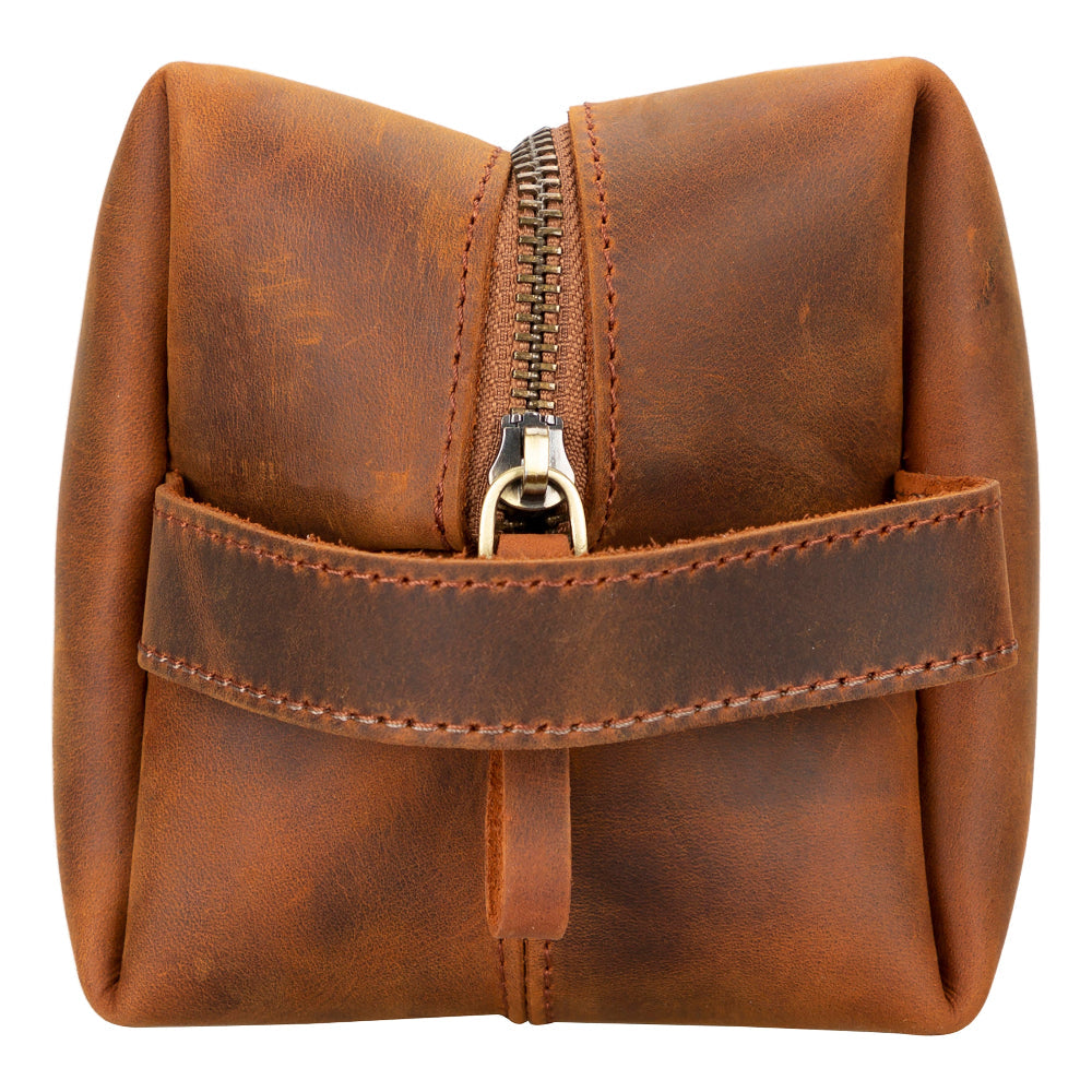 Leather Dopp Kit - Full-Grain Leather Toiletry Organizer, Medium