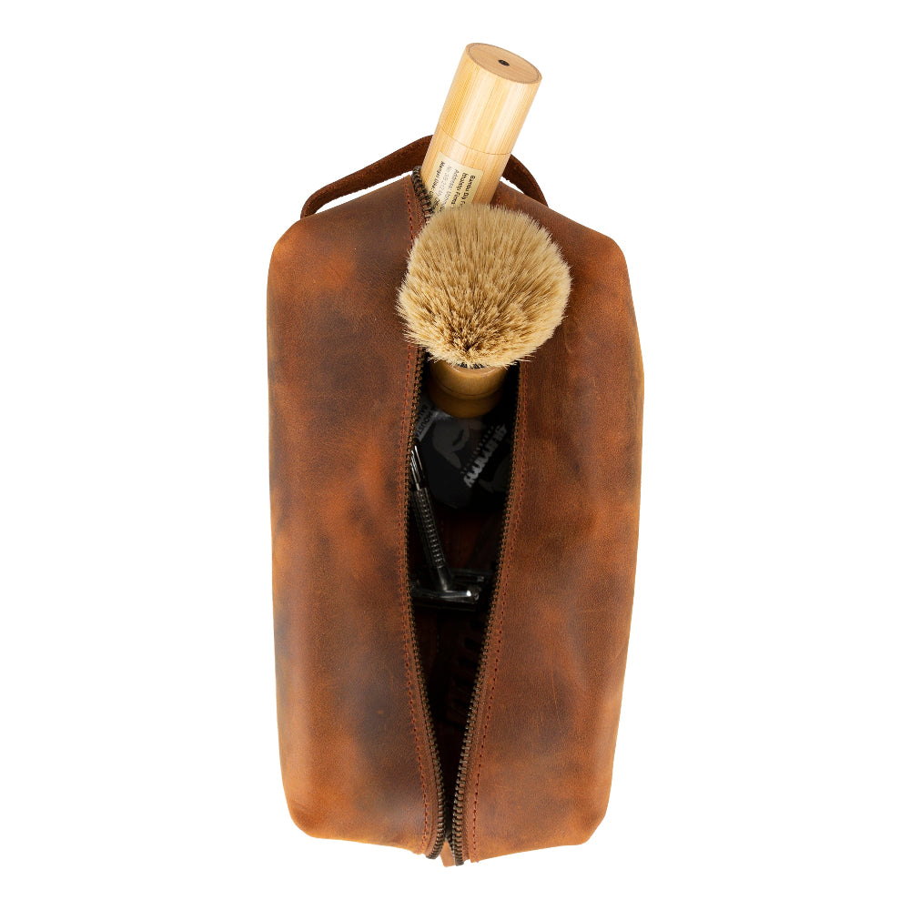 Leather Dopp Kit - Full-Grain Leather Toiletry Organizer, Medium