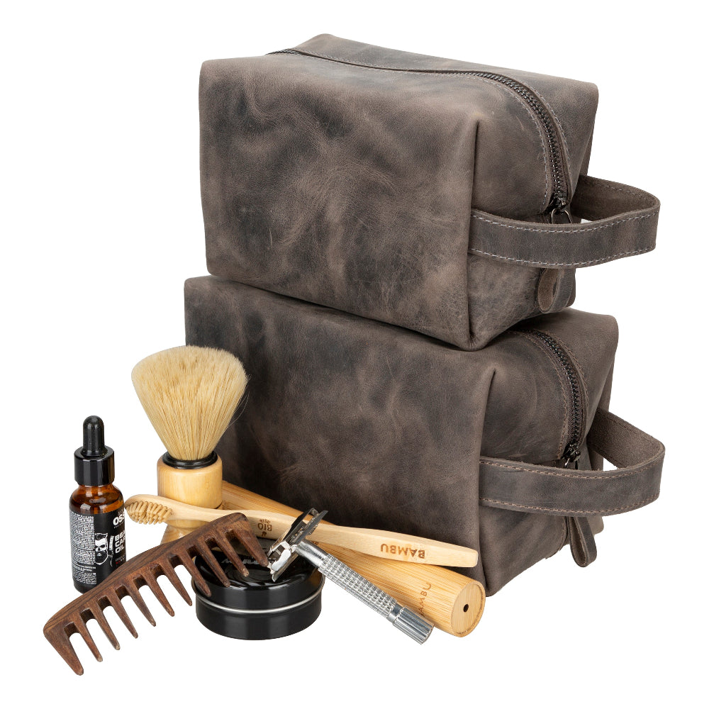 Leather Dopp Kit - Full-Grain Leather Toiletry Organizer, Medium