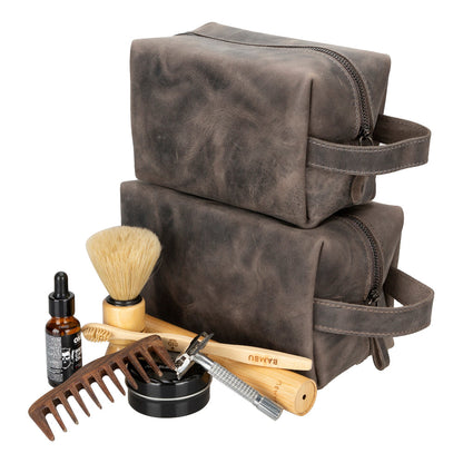 Leather Dopp Kit - Full-Grain Leather Toiletry Organizer, Medium