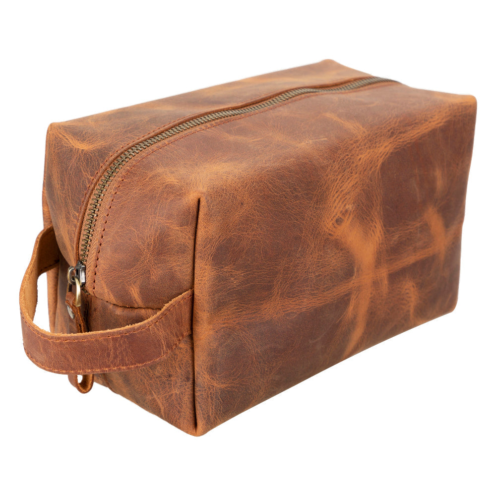 Leather Dopp Kit - Full-Grain Leather Toiletry Organizer, Medium