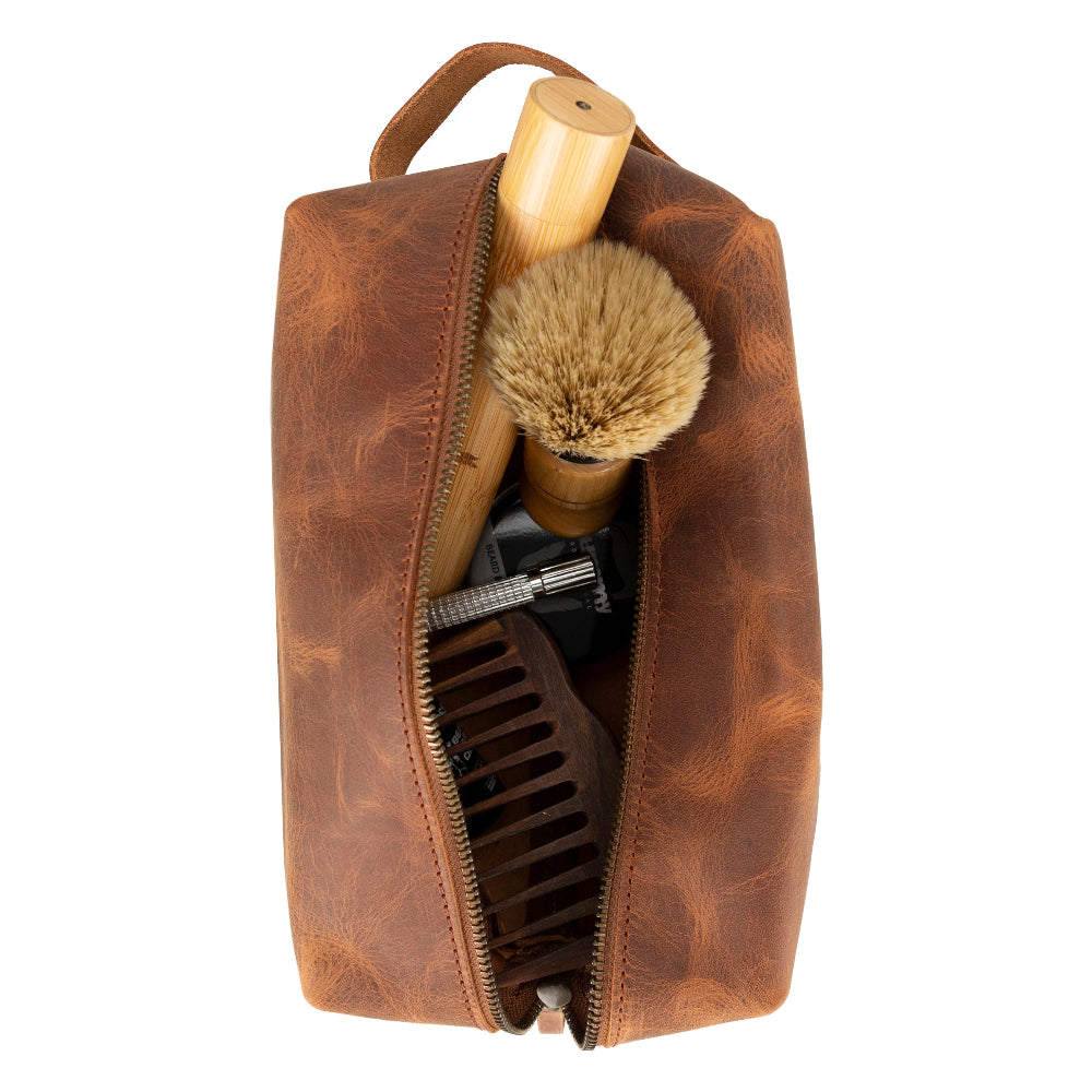 Leather Dopp Kit - Full-Grain Leather Toiletry Organizer, Medium