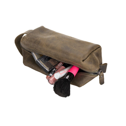 Leather Dopp Kit - Full-Grain Leather Toiletry Organizer, Medium