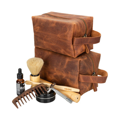 Leather Dopp Kit - Full-Grain Leather Toiletry Organizer, Medium