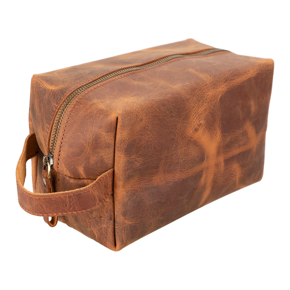 Leather Dopp Kit - Full-Grain Leather Toiletry Organizer, Medium