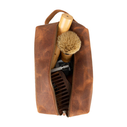 Leather Dopp Kit - Full-Grain Leather Toiletry Organizer, Medium