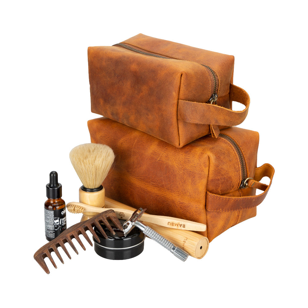 Leather Dopp Kit - Full-Grain Leather Toiletry Organizer, Medium