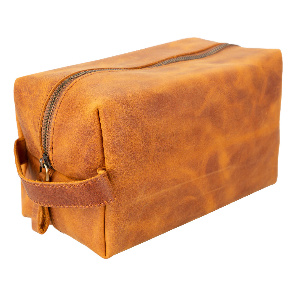 Leather Dopp Kit - Full-Grain Leather Toiletry Organizer, Medium