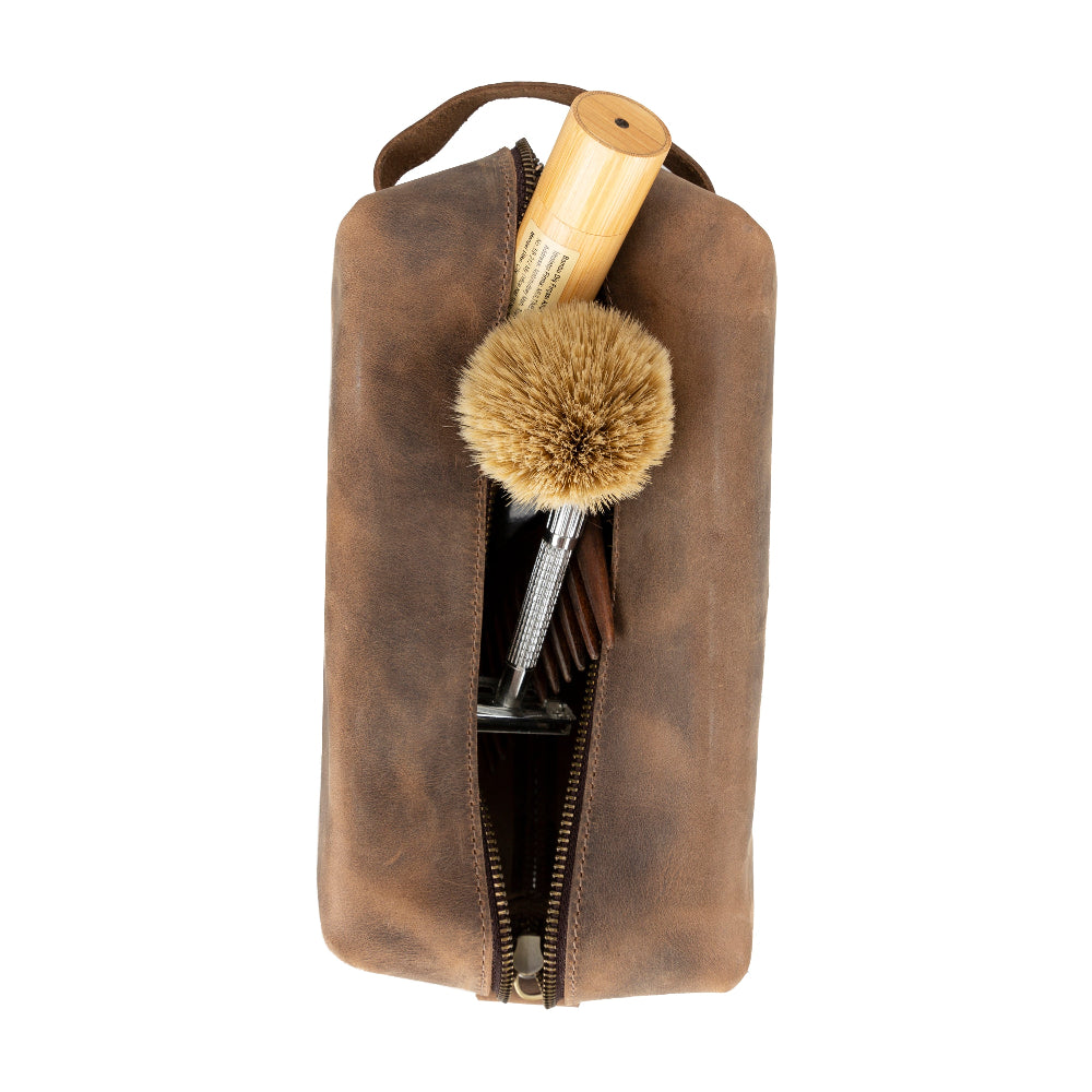 Leather Dopp Kit - Full-Grain Leather Toiletry Organizer, Medium