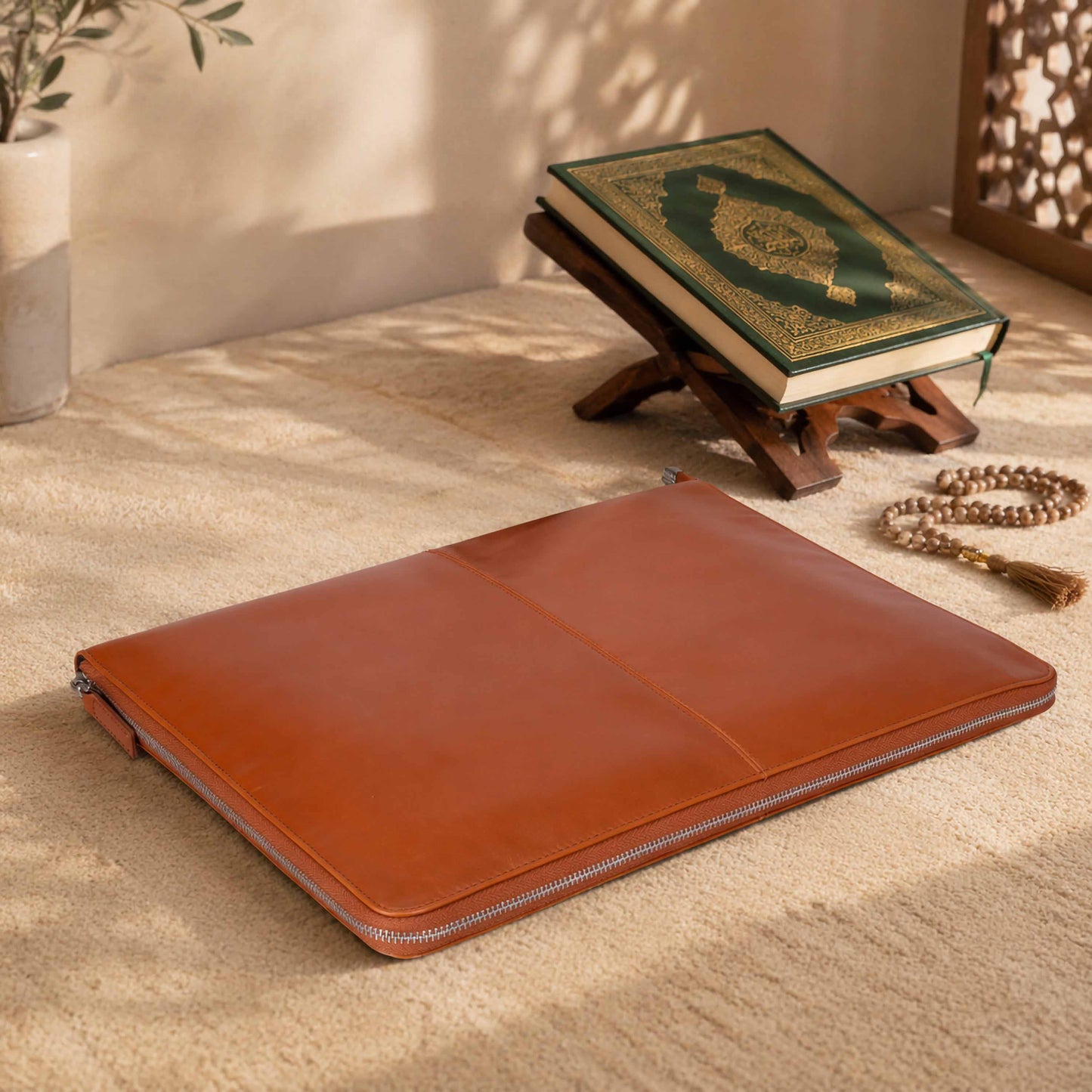 Leather Prayer Rug with Zipper Leather Case