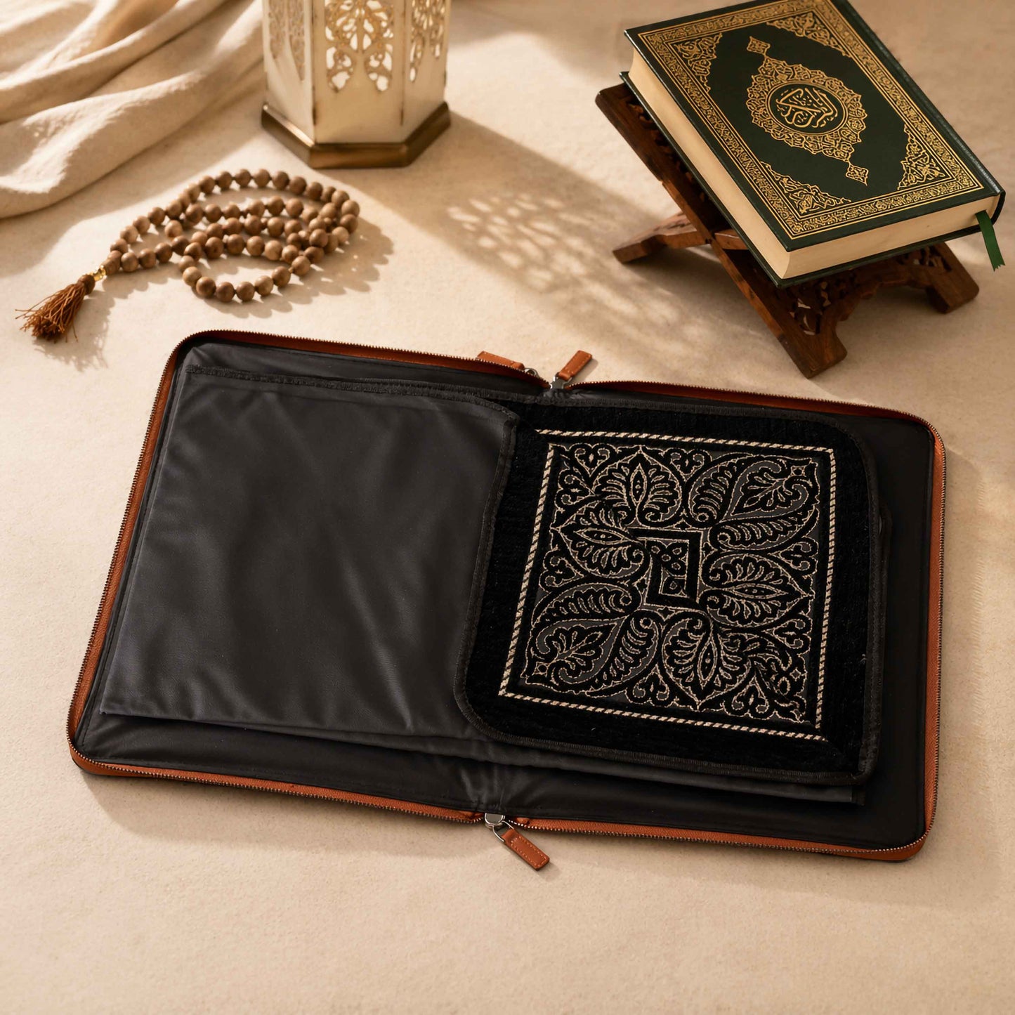 Leather Prayer Rug with Zipper Leather Case
