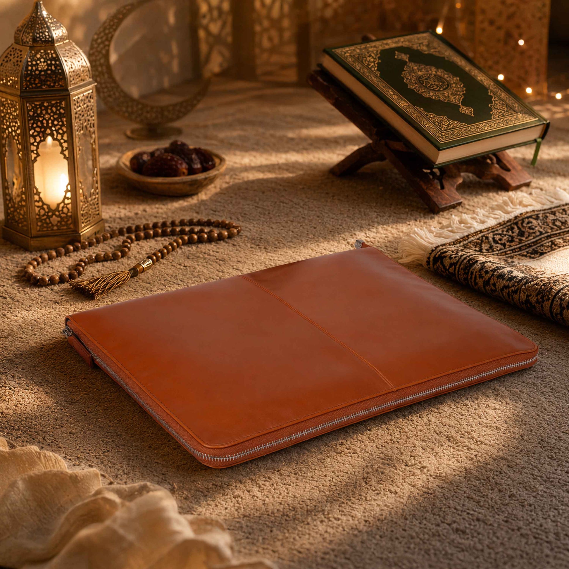 Leather Prayer Rug with Zipper Leather Case