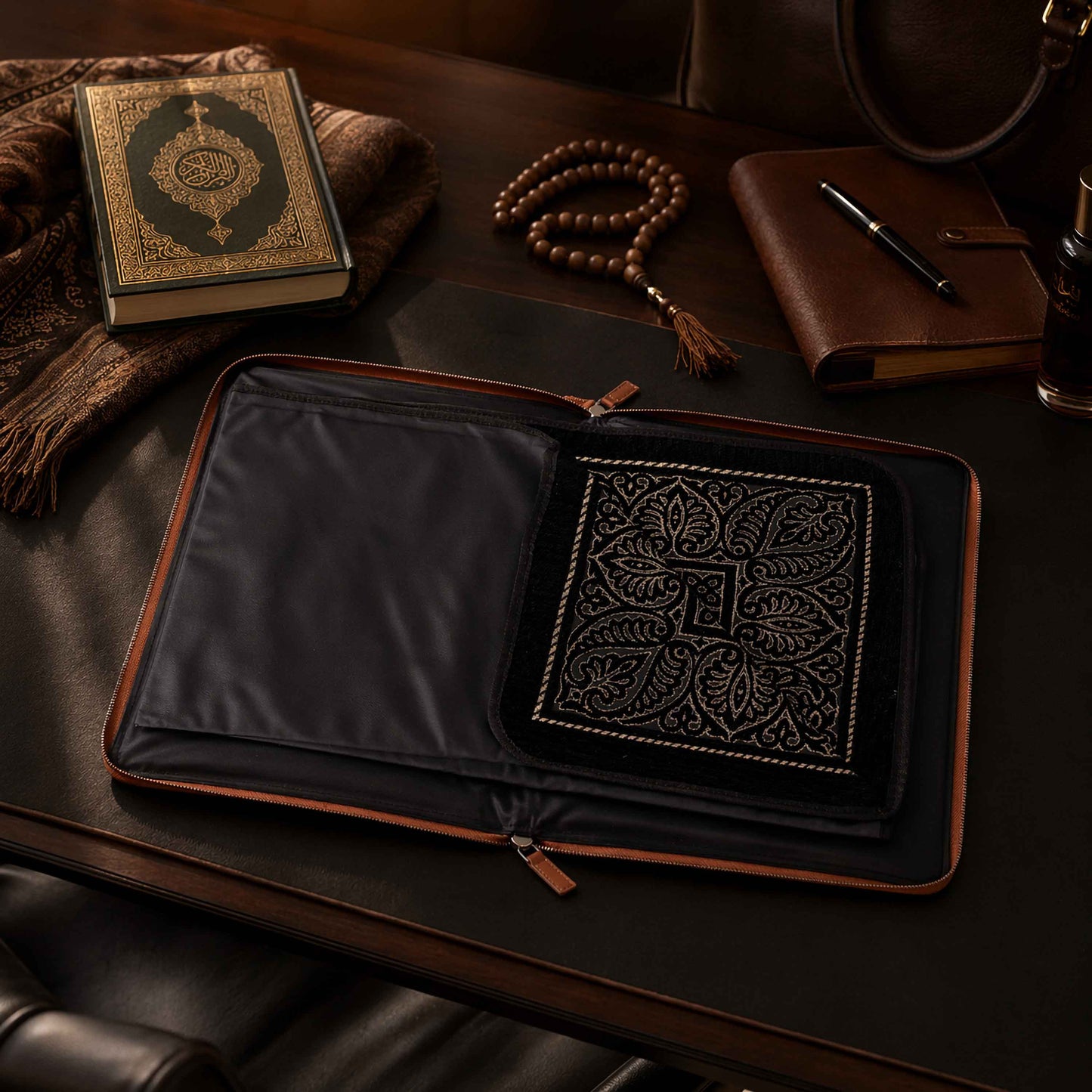 Leather Prayer Rug with Zipper Leather Case