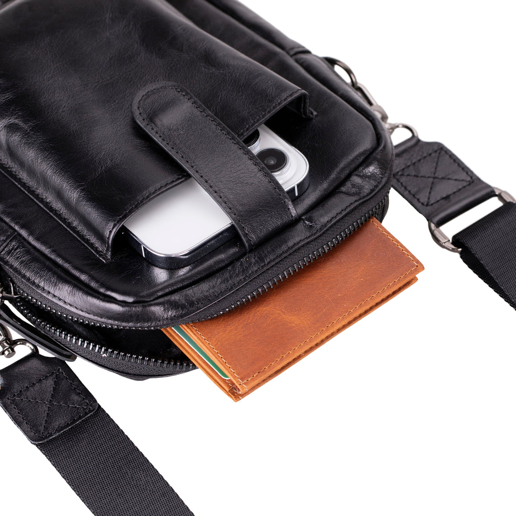 Leather Unisex Crossbody Wallet Bag - Compact Travel Phone & Card Holder