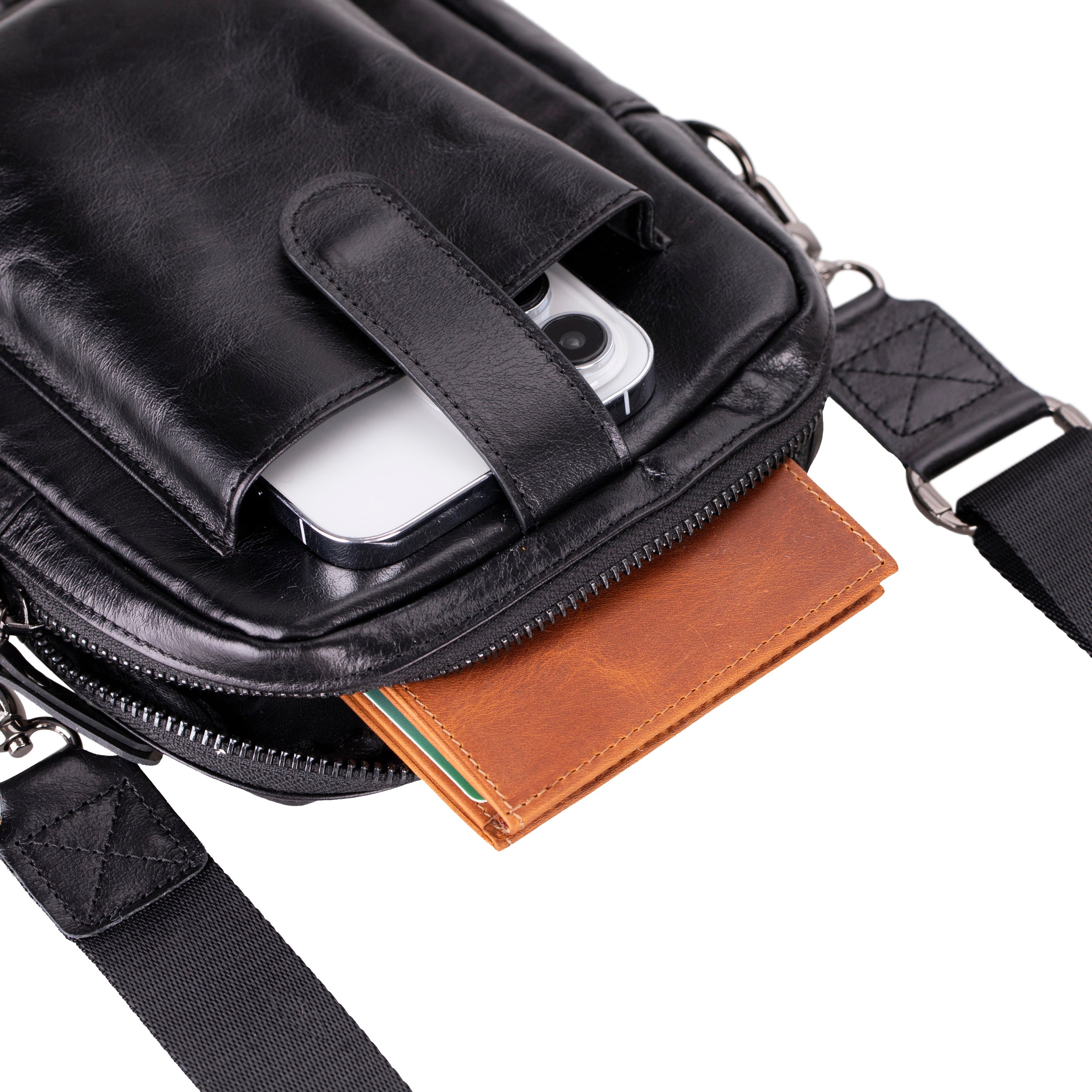 Leather Unisex Crossbody Wallet Bag - Compact Travel Phone & Card Holder