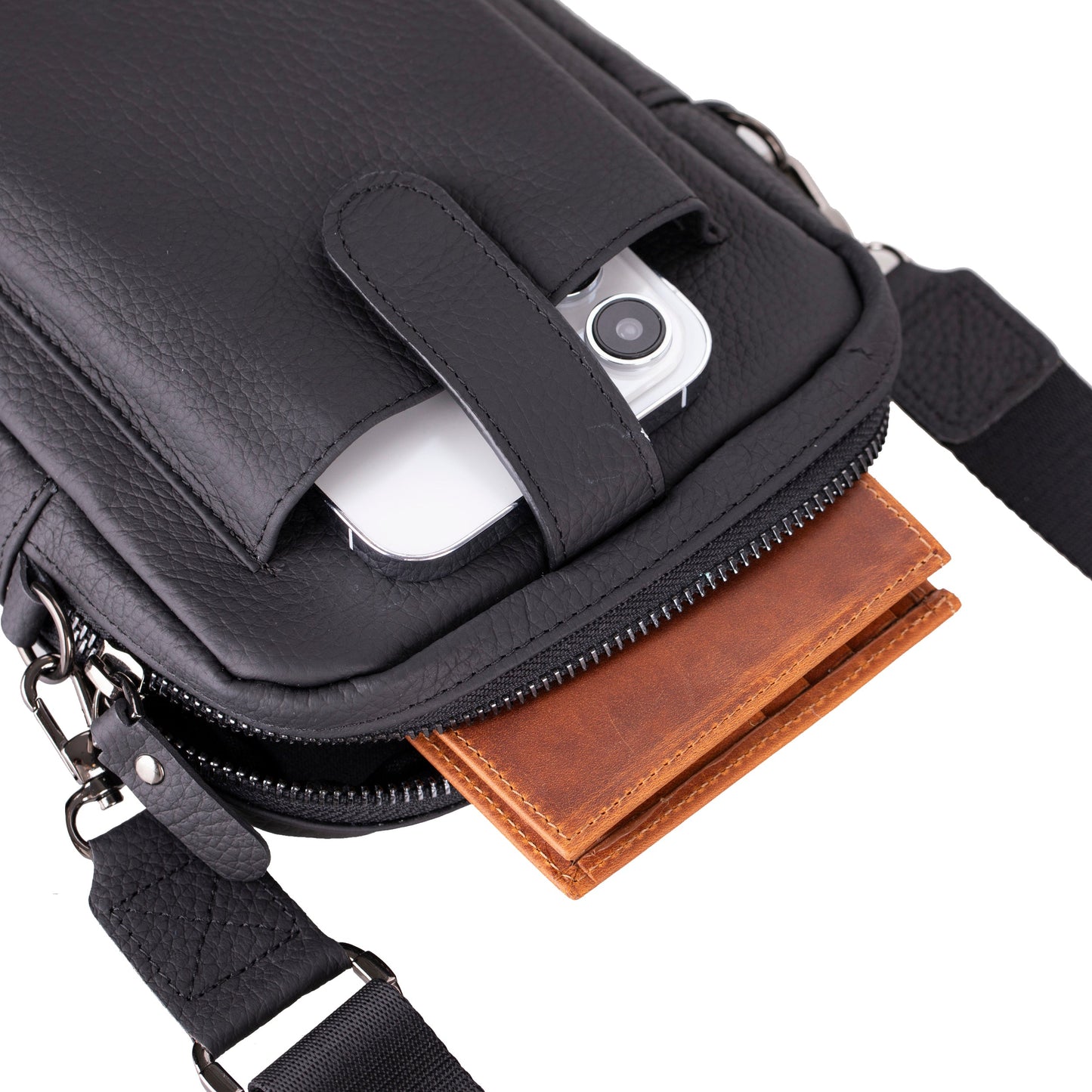 Leather Unisex Crossbody Wallet Bag - Compact Travel Phone & Card Holder