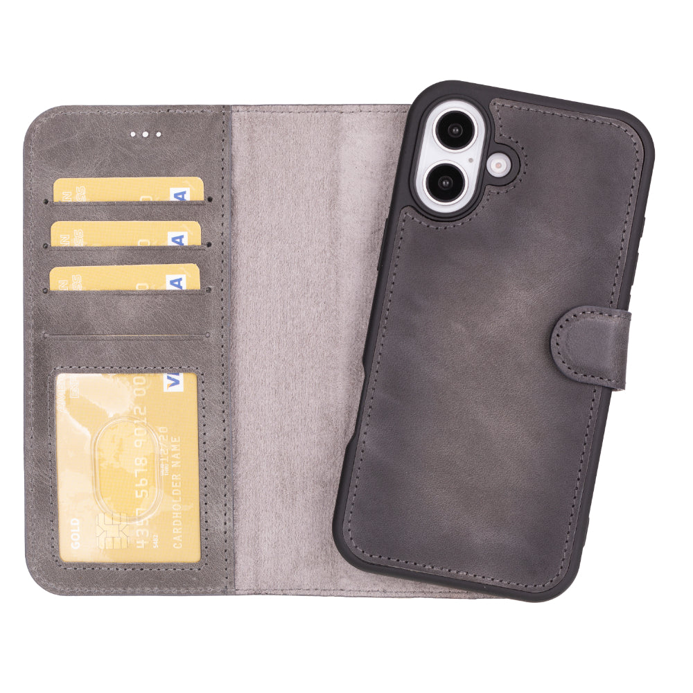 Leather iPhone 16-Detachable Wallet Case
