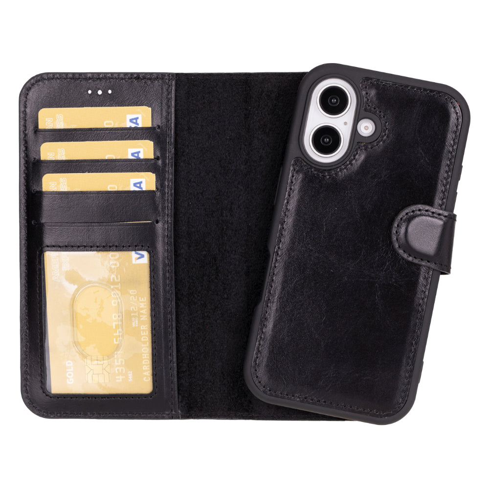 Leather iPhone 16-Detachable Wallet Case
