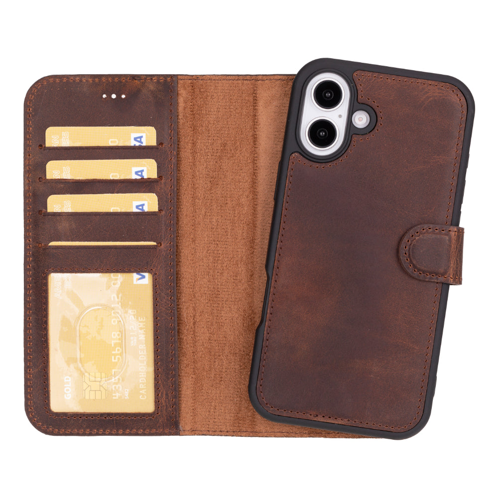 Leather iPhone 16-Detachable Wallet Case