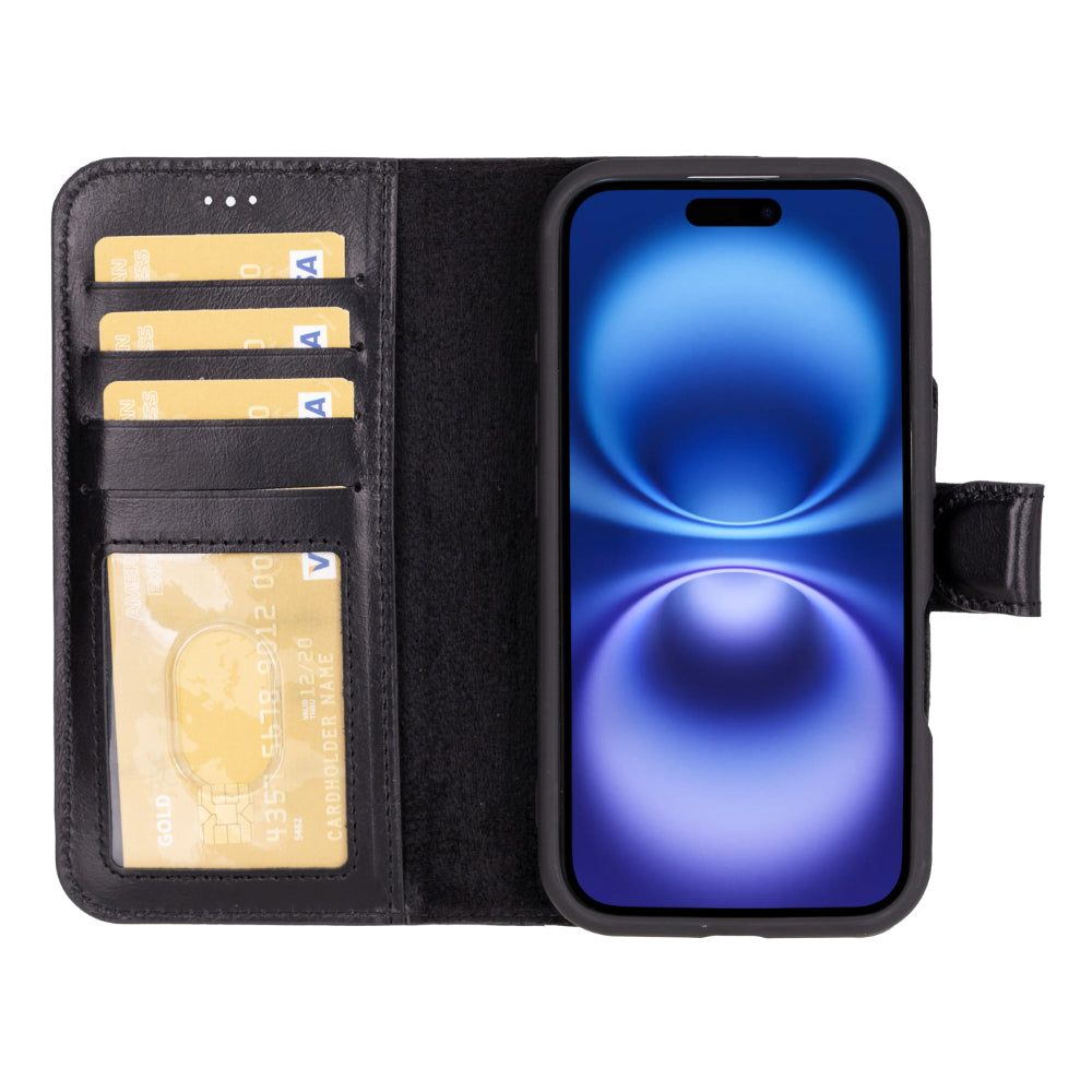 Leather iPhone 16-Detachable Wallet Case