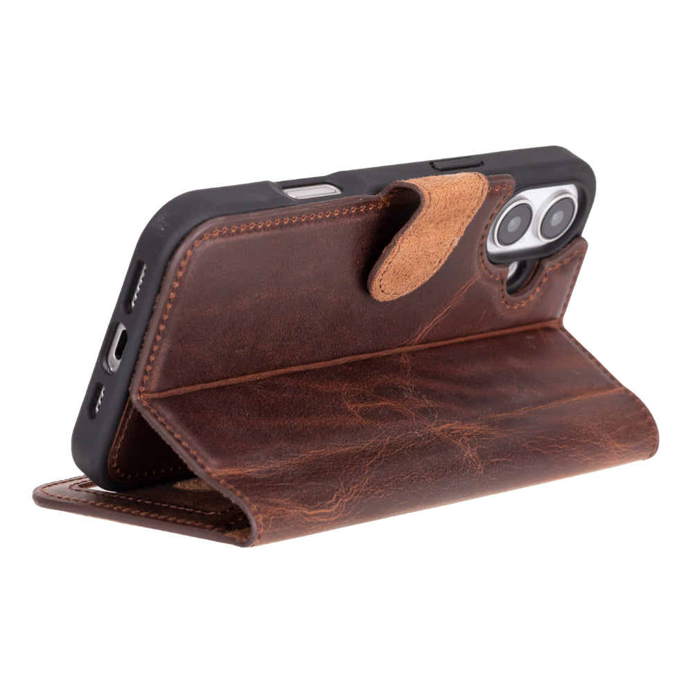 Leather iPhone 16-Detachable Wallet Case