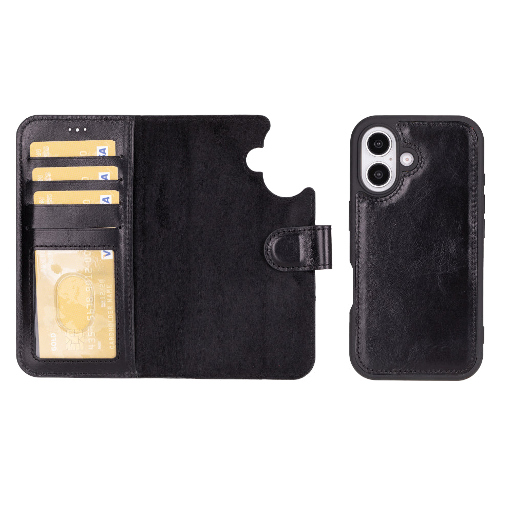 Leather iPhone 16-Detachable Wallet Case