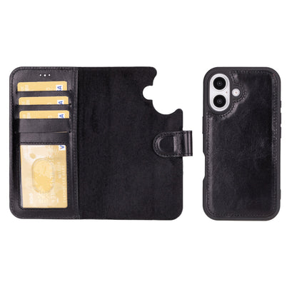 Leather iPhone 16-Detachable Wallet Case