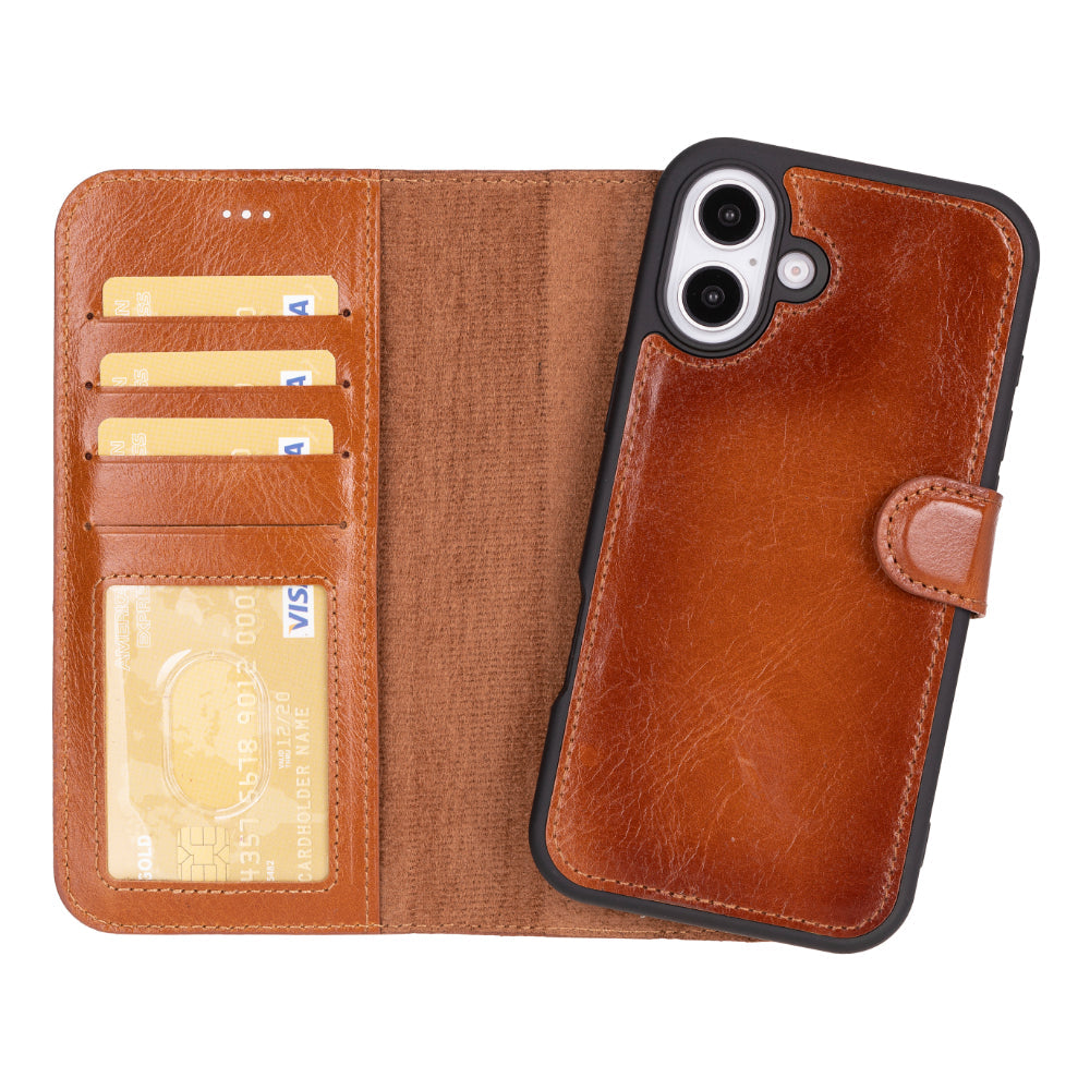 Leather iPhone 16-Detachable Wallet Case