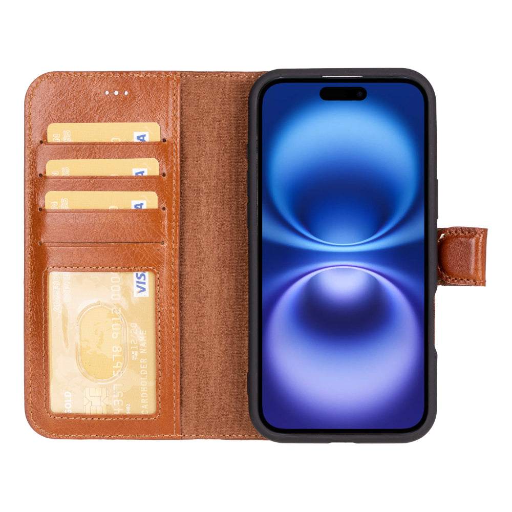 Leather iPhone 16-Detachable Wallet Case