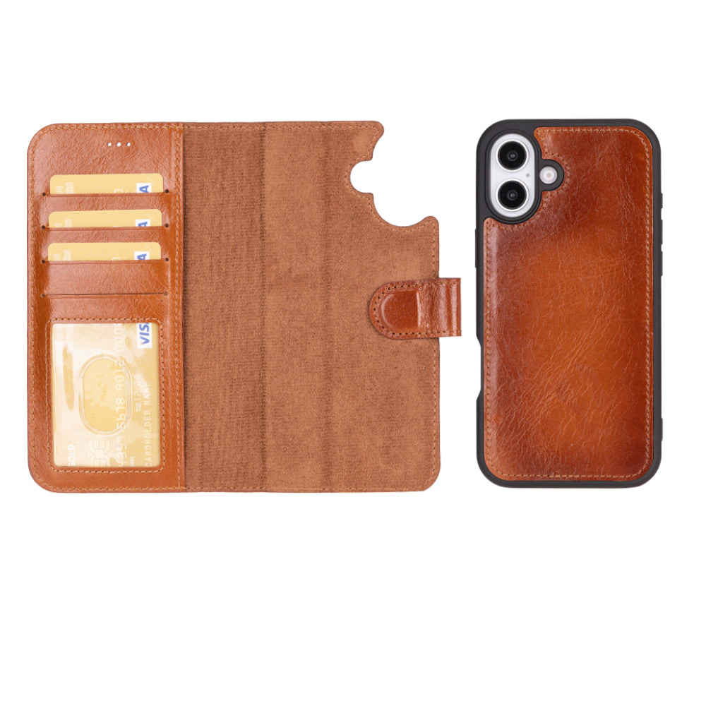 Leather iPhone 16-Detachable Wallet Case