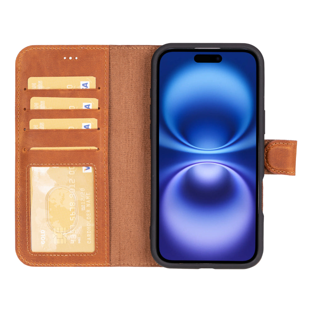 Leather iPhone 16-Plus Detachable Wallet Case