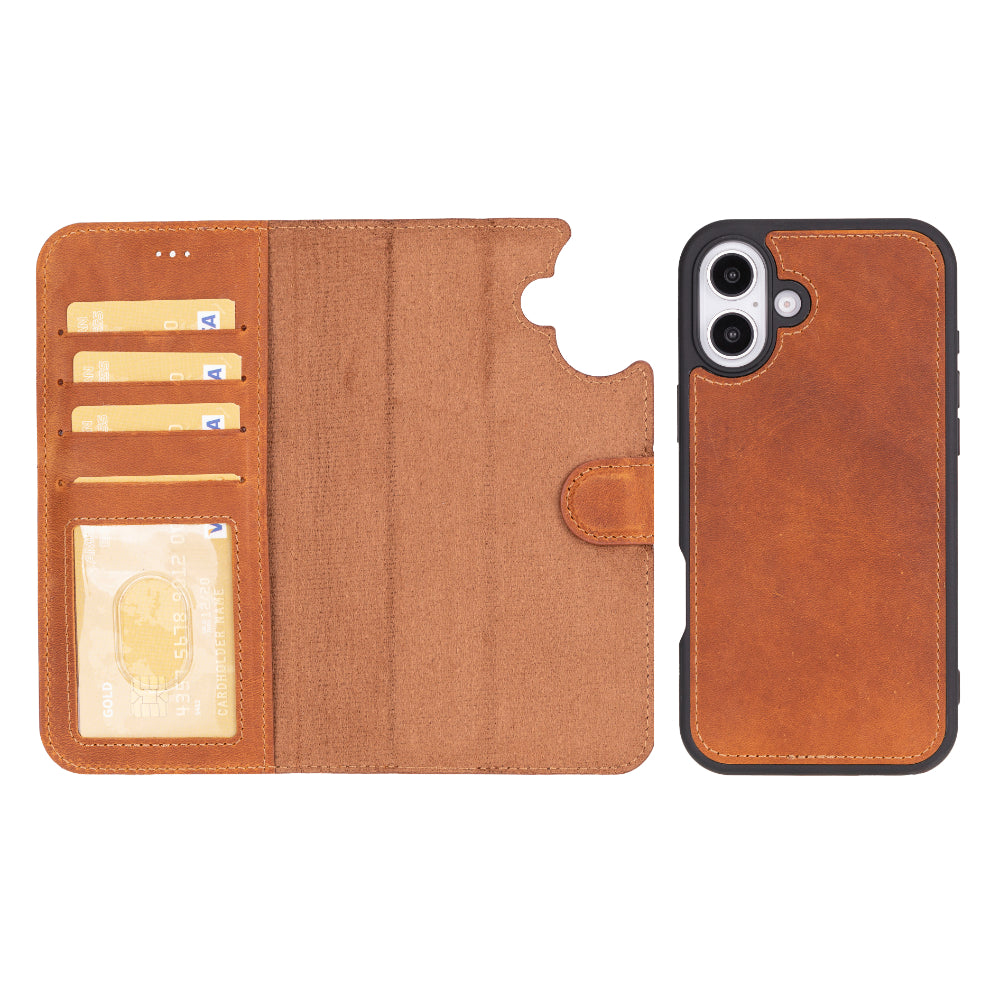 Leather iPhone 16-Plus Detachable Wallet Case