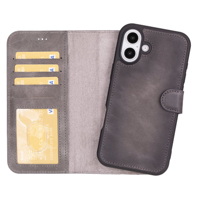 Leather iPhone 16-Plus Detachable Wallet Case