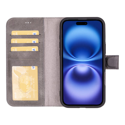 Leather iPhone 16-Plus Detachable Wallet Case