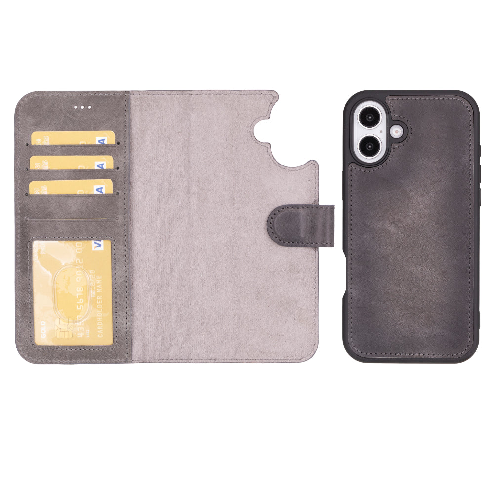 Leather iPhone 16-Plus Detachable Wallet Case