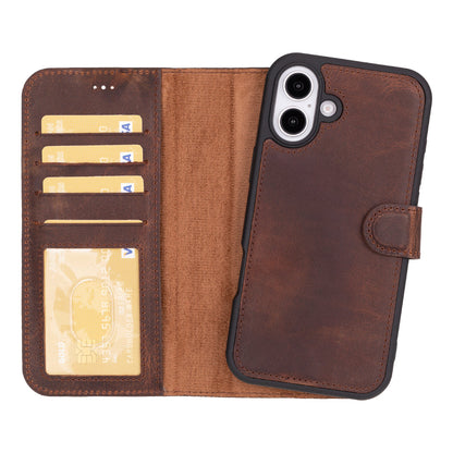 Leather iPhone 16-Plus Detachable Wallet Case