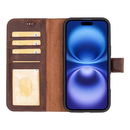 Leather iPhone 16-Plus Detachable Wallet Case
