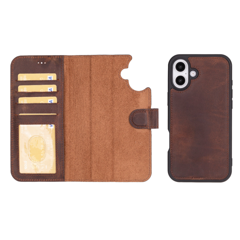Leather iPhone 16-Plus Detachable Wallet Case