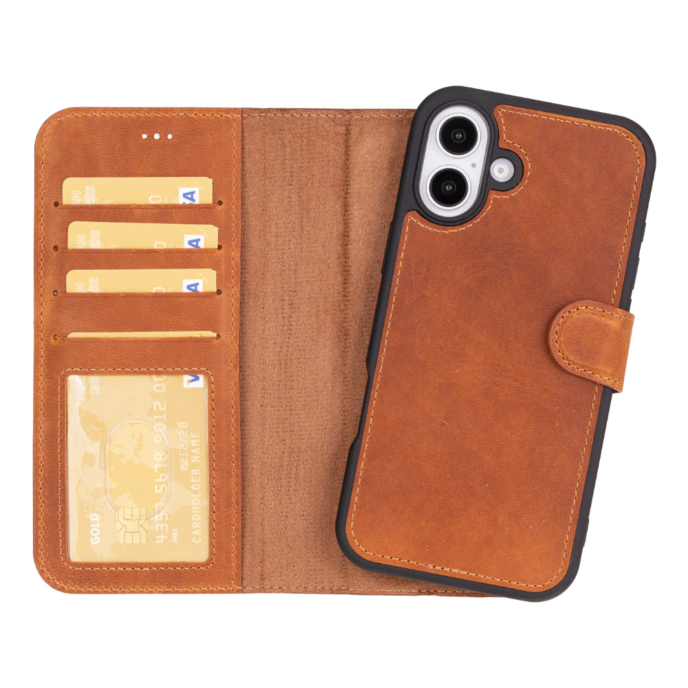 Leather iPhone 16-Plus Detachable Wallet Case
