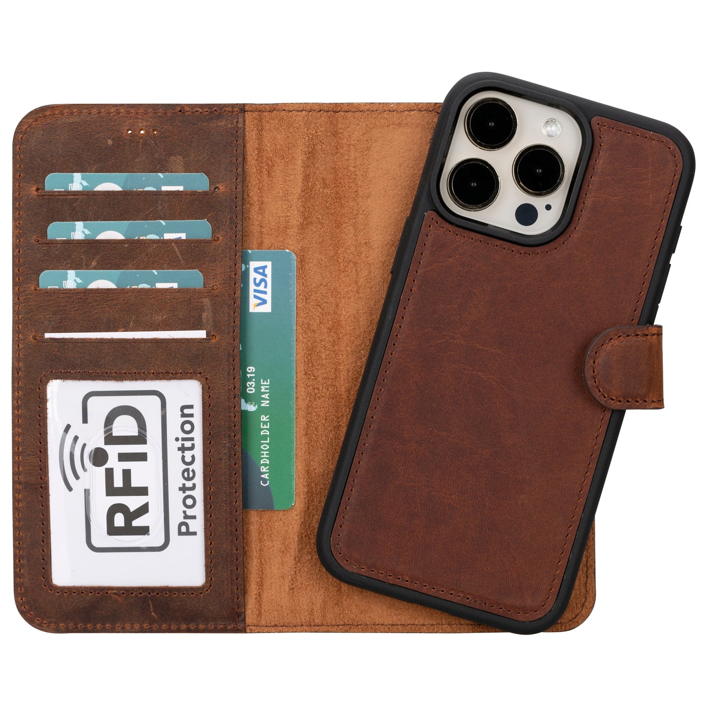 Leather iPhone 16-Pro Detachable Wallet Case