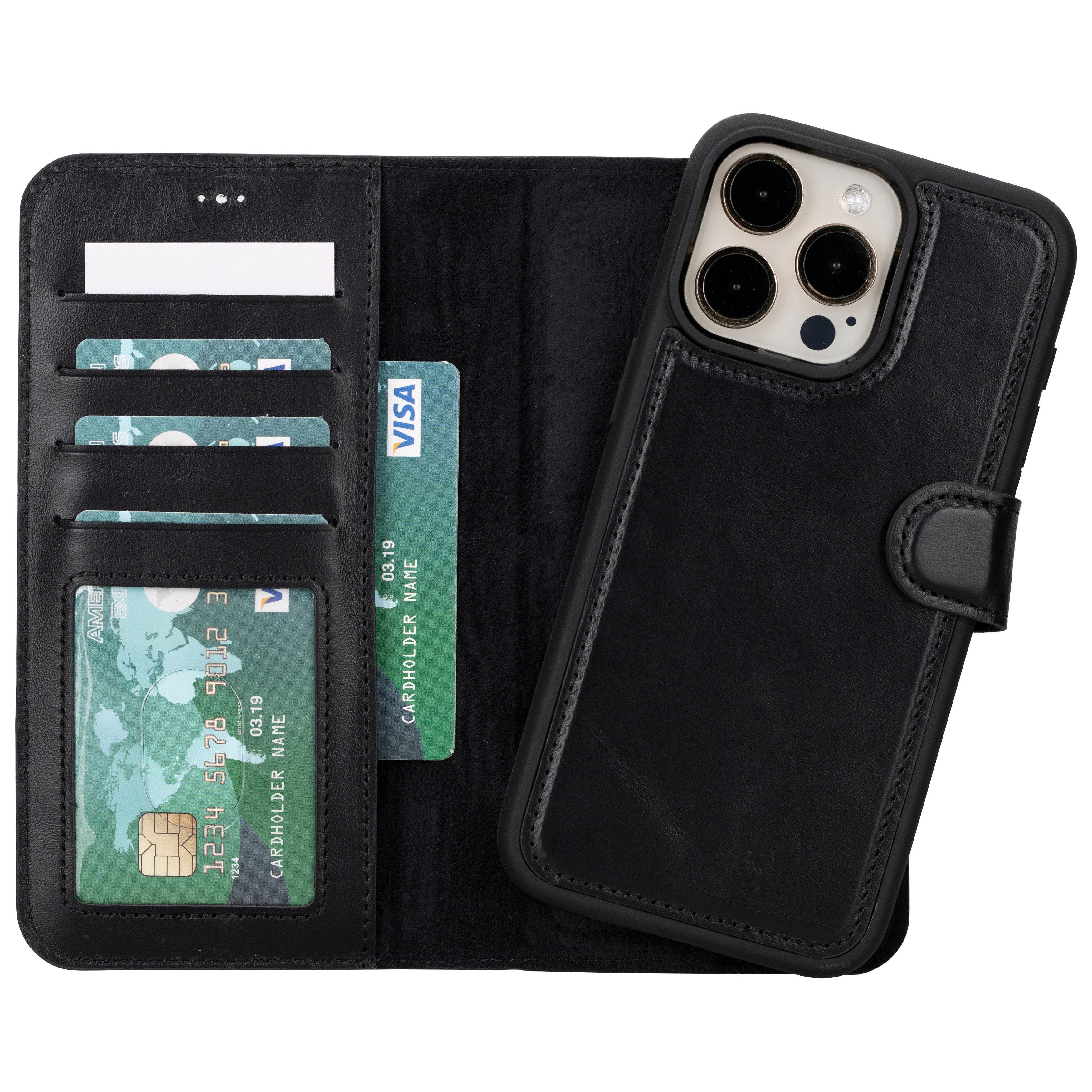 Leather iPhone 16-Pro Detachable Wallet Case