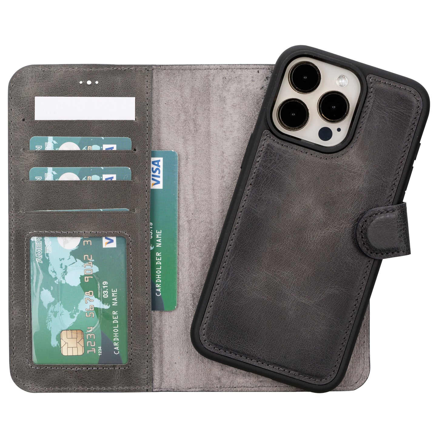 Leather iPhone 16-Pro Detachable Wallet Case
