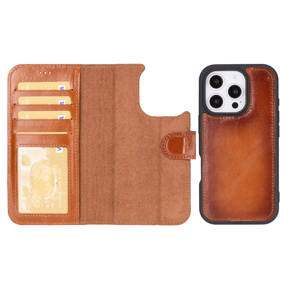 Leather iPhone 16-Pro Detachable Wallet Case