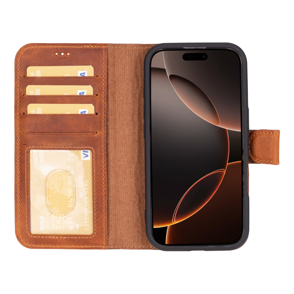Leather iPhone 16-Pro Detachable Wallet Case