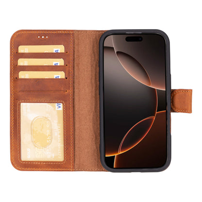 Leather iPhone 16-Pro Detachable Wallet Case