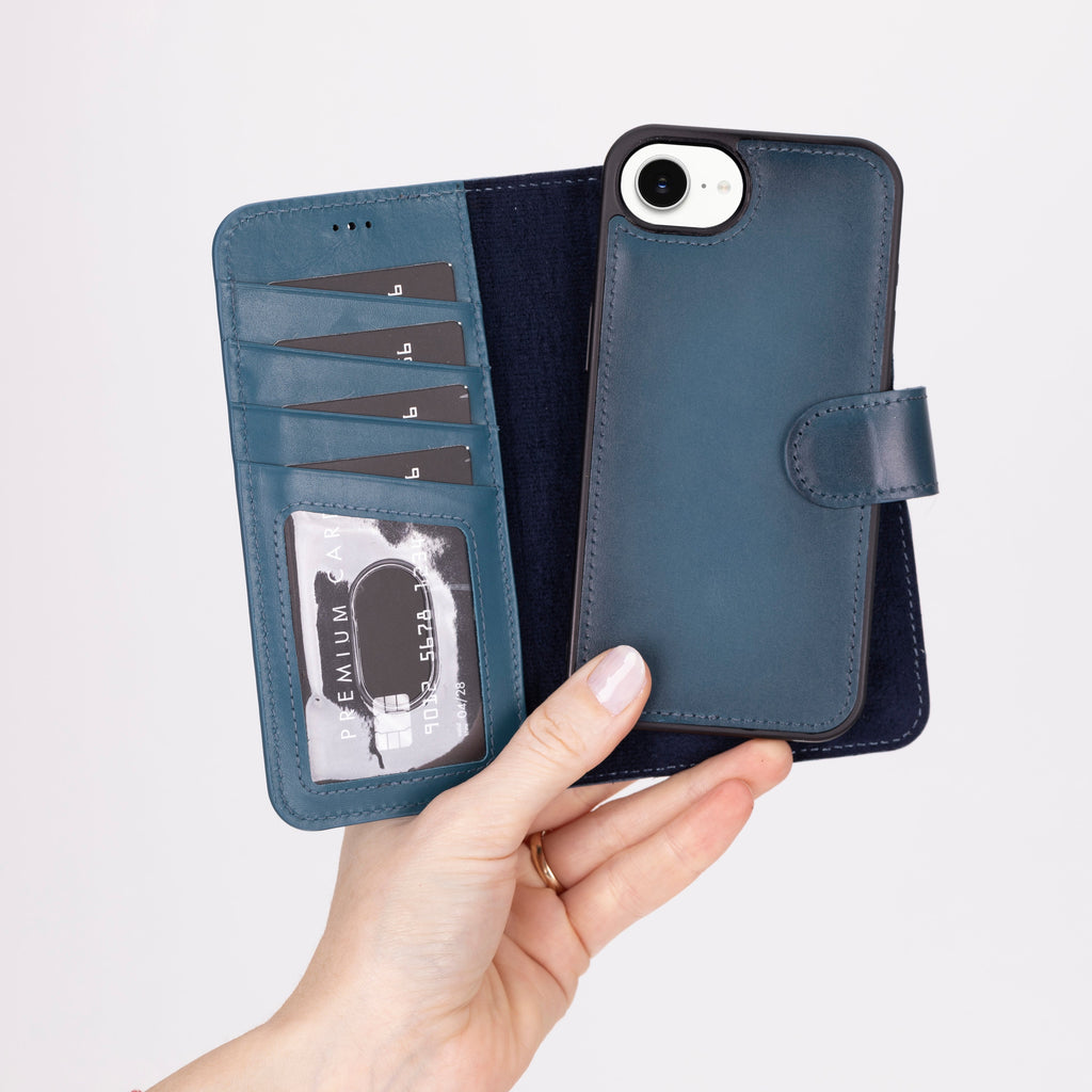 Leather iPhone 16 E-Detachable Wallet Case