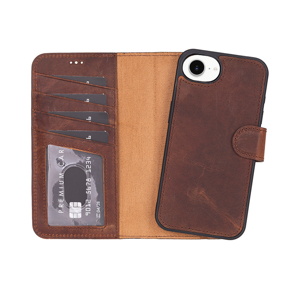 Leather iPhone 16 E-Detachable Wallet Case