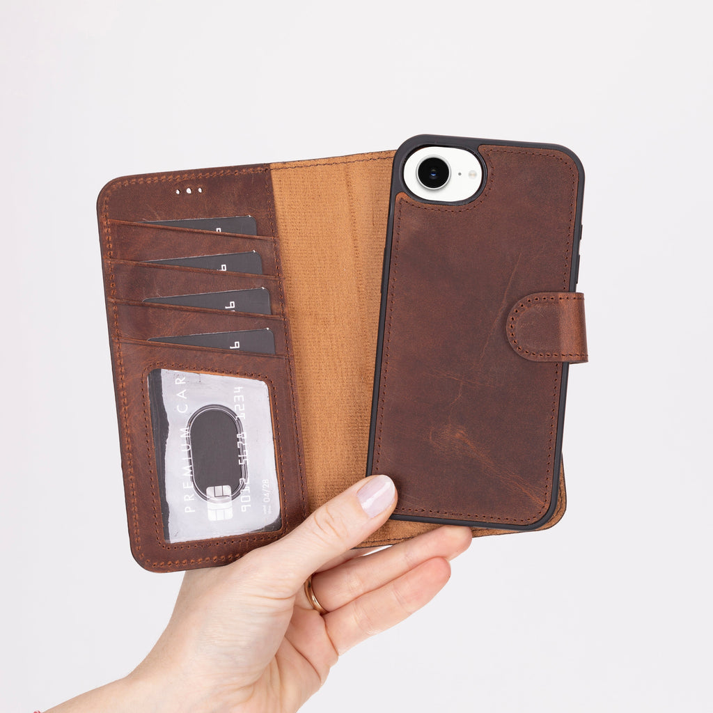 Leather iPhone 16 E-Detachable Wallet Case