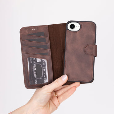 Leather iPhone 16 E-Detachable Wallet Case