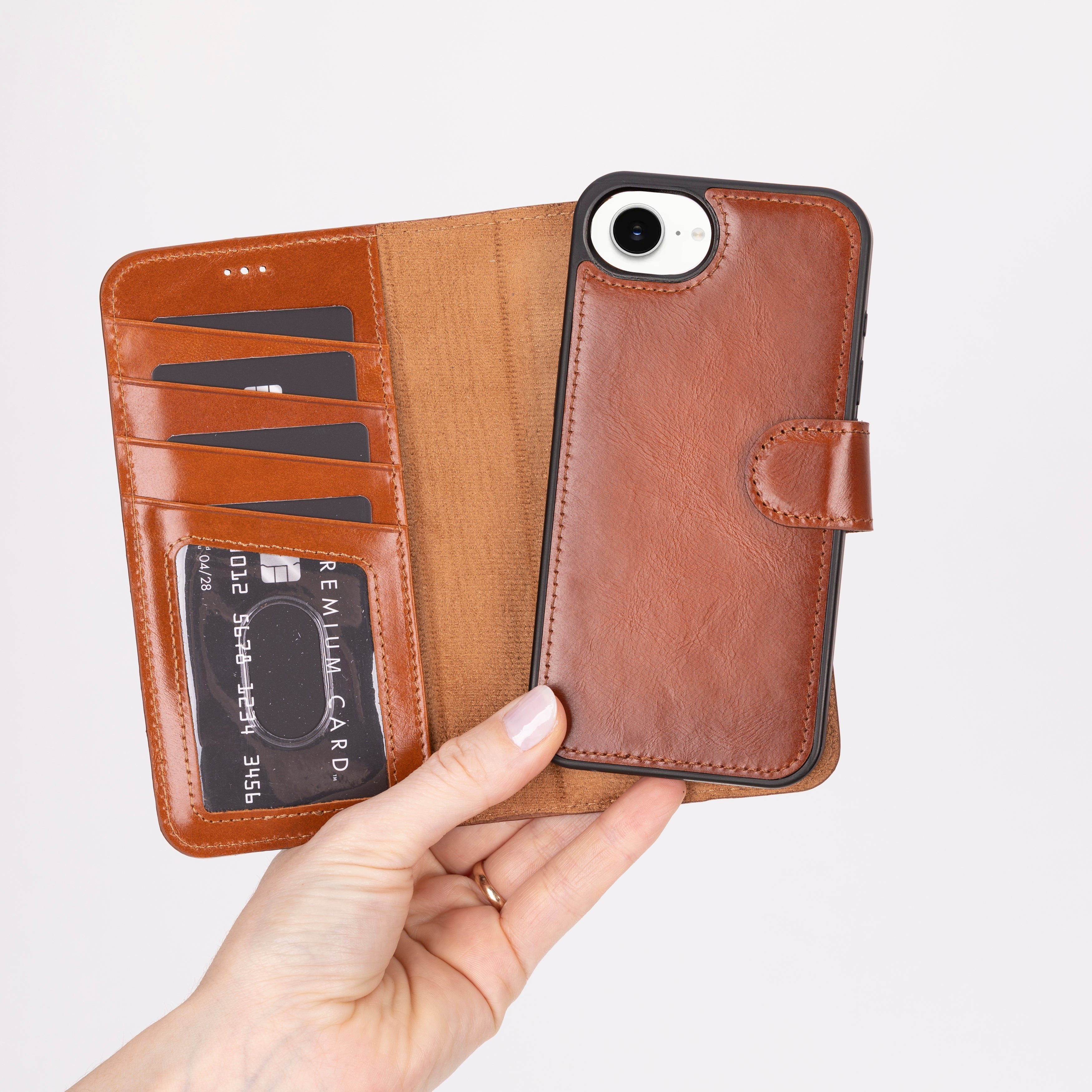 Leather iPhone 16 E-Detachable Wallet Case